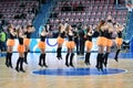 Orenburg, Russia - October 3, 2019: girls cheerleading perform at a basketball game