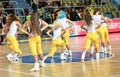 Orenburg, Russia - October 3, 2019: girls cheerleading perform at a basketball game