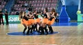 Orenburg, Russia - October 3, 2019: girls cheerleading perform at a basketball game