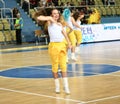 Orenburg, Russia - October 3, 2019: girls cheerleading perform at a basketball game