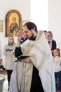 Orenburg, Russian Federation-2 Aprel 2019. Young Orthodox priest to be baptized during the Liturgy