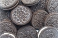 Oreo Biscuits close-up on white background. It is a sandwich chocolate cookies with a sweet cream.