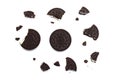 Oreo Biscuits isolated on white background. Sandwich chocolate cookies with a sweet cream.