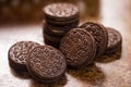 Oreo cookies on dark brown background Royalty Free Stock Photo