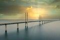 Oresund bridge between Copenhagen Denmark and Malmo Sweden at sunset Royalty Free Stock Photo