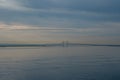 Oresund bridge in Denmark during sunrise seen from curiseship Royalty Free Stock Photo