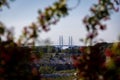 The Oresund bridge is rising above the horizon. Seen from the old limestone quarry, a deep hole in the ground, in MalmÃÂ¶, Sweden
