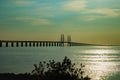 Oresund Bridge on sunset, between Sweden and Denmark, Malmo Royalty Free Stock Photo