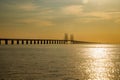 Oresund Bridge on sunset, between Sweden and Denmark, Malmo Royalty Free Stock Photo