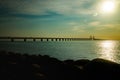 Oresund Bridge on sunset, between Sweden and Denmark, Malmo Royalty Free Stock Photo