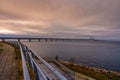The Oresund Bridge, the bridge and underwater tunnel connecting Malmo, Sweden with Copenhagen, Denmark. A beautiful Royalty Free Stock Photo