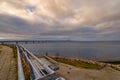 The Oresund Bridge, the bridge and underwater tunnel connecting Malmo, Sweden with Copenhagen, Denmark. A beautiful Royalty Free Stock Photo