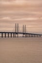 The Oresund Bridge, the bridge and underwater tunnel connecting Malmo, Sweden with Copenhagen, Denmark. A beautiful Royalty Free Stock Photo