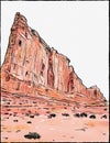 The Organ Within Courthouse Towers Cluster in Arches National Park Utah Watercolor Painting Royalty Free Stock Photo