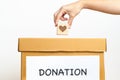 Organ Donation, Charity, Volunteer, Giving and blood Concept. Hand holding heart into donate box for support poor, homeless, CSR