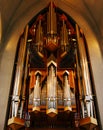The organ inside Hadlgrimskirkya is a Lutheran church in Reykjavik, the capital of Iceland. Royalty Free Stock Photo