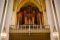 The organ inside Hadlgrimskirkya is a Lutheran church in Reykjavik, the capital of Iceland. Royalty Free Stock Photo