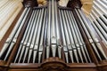 Organ pipes bottom view, antique instrument Royalty Free Stock Photo