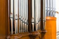 Organ pipes closeup, antique musical instrument