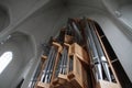 Organ pipes inside the white church Royalty Free Stock Photo