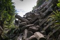 The Organ Pipes, unique basalt columns Mt Cargill, Dunedin, New Zealand. Outcrop and pile of broken pillars, caused by earthquakes