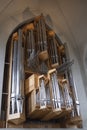 Organ pipes seen from an angle in the Hallgrimskirkja church in Reykjavik, Iceland Royalty Free Stock Photo