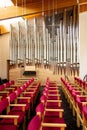 Organ and row of seats in Stykkisholmskirkja Church in Stykkisholmur city in Iceland