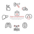 Organ transplantation banner, line icons set. Vector signs for web graphics.