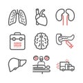 Organ transplantation line icons set. Vector signs for web graphics.