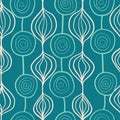 Organic abstract shapes vector pattern. Ornamental vertical floral background teal blue. Contemporary mod art repeating