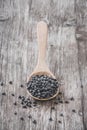 Organic adzuki beans on a wooden spoon Royalty Free Stock Photo