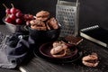 Organic almond cookies on dark wooden background Royalty Free Stock Photo