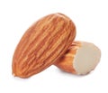 Organic almond nuts on white background Royalty Free Stock Photo