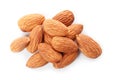 Organic almond nuts on white background,