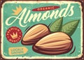 Organic almonds retro metal sign