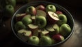 Organic apple bowl, a gourmet snack for healthy eating lifestyle generated by AI