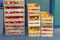 Organic Apples Crates Stack Royalty Free Stock Photo