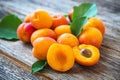 Organic apricots with leaves Royalty Free Stock Photo