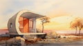 Organic Architecture Luxury Tiny Home With Orange Door And Nature Royalty Free Stock Photo