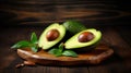 Organic avocado in a wooden table