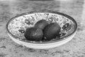 Organic avocados 3 full ones in a ceramic salad bowl Royalty Free Stock Photo