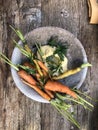 Organic baby carrots with homemade hummus Royalty Free Stock Photo