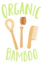 Organic bamboo brushes sticker. Eco friendly product Royalty Free Stock Photo
