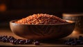 Organic basmati rice bowl with dried plant and fresh fruit generated by AI