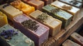 Organic bath soaps with lavender, mint, and chamomile toppings.