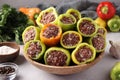 Organic Bell Pepper Stuffed with Rice and Minced Beef Step by Step Process Royalty Free Stock Photo