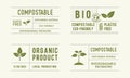 Organic, Bio labels set. Biodegradable, compostable tags.