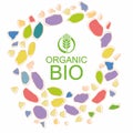 Organic Bio packaging design. Logo and colored granule slices around