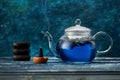 Thai blue tea Anchan, massage stones and incense Royalty Free Stock Photo