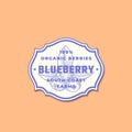 Organic Blueberry Abstract Vector Sign, Symbol or Logo Template. Blue Berry Sketch Sillhouette with Classic Retro